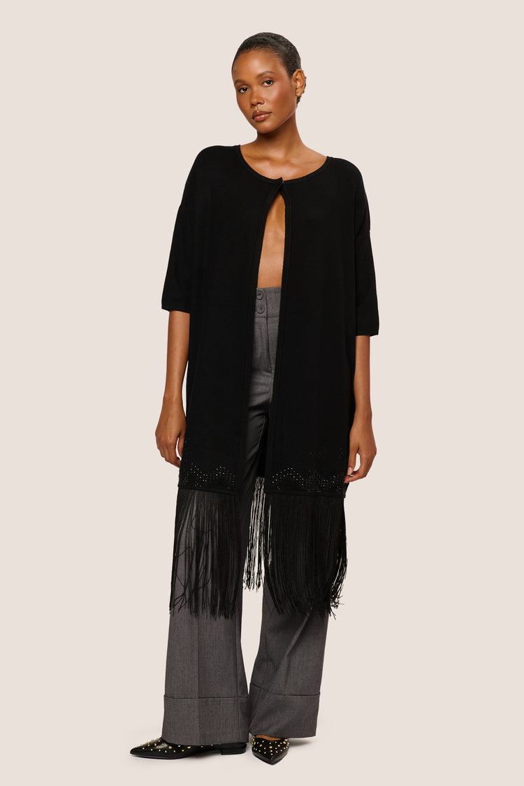 Fringed and rhinestone long cardigan