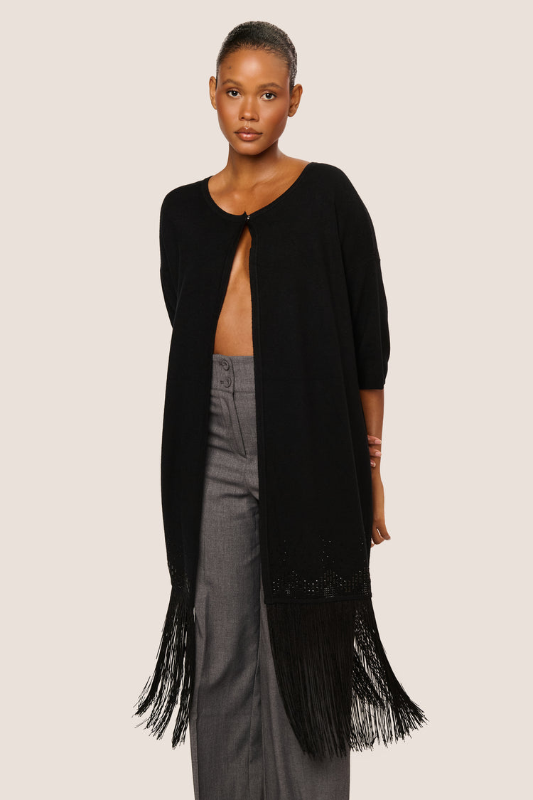 Fringed and rhinestone long cardigan