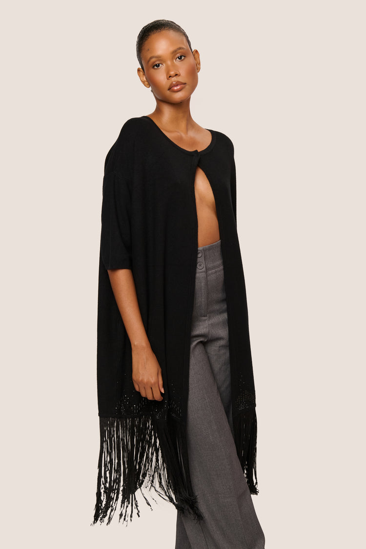 Fringed and rhinestone long cardigan