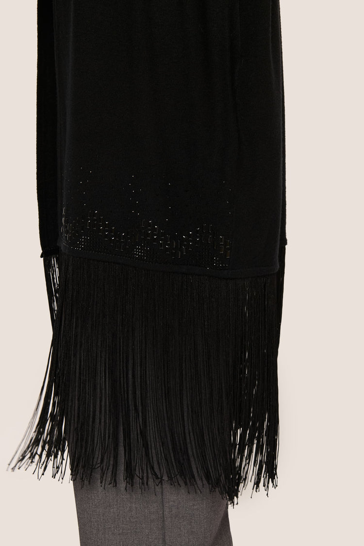 Fringed and rhinestone long cardigan
