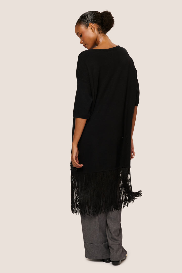 Fringed and rhinestone long cardigan