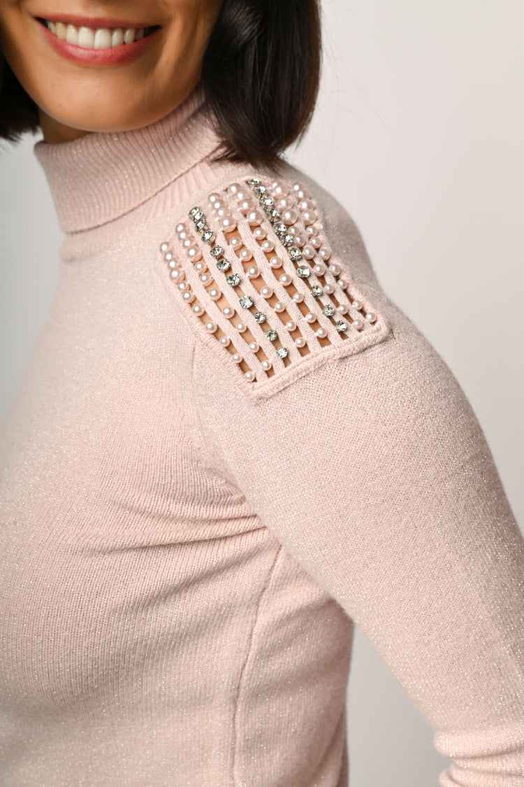 Bead embellished turtleneck