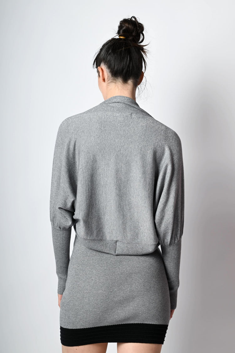 Lurex knit rounded cardigan