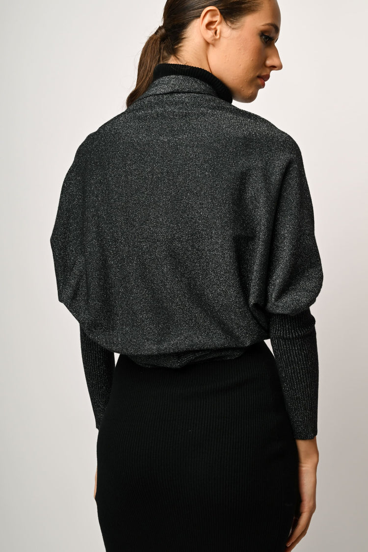 Lurex knit rounded cardigan