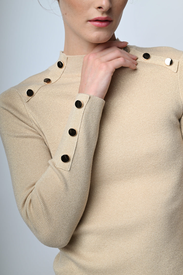 Button-detail mock sweater