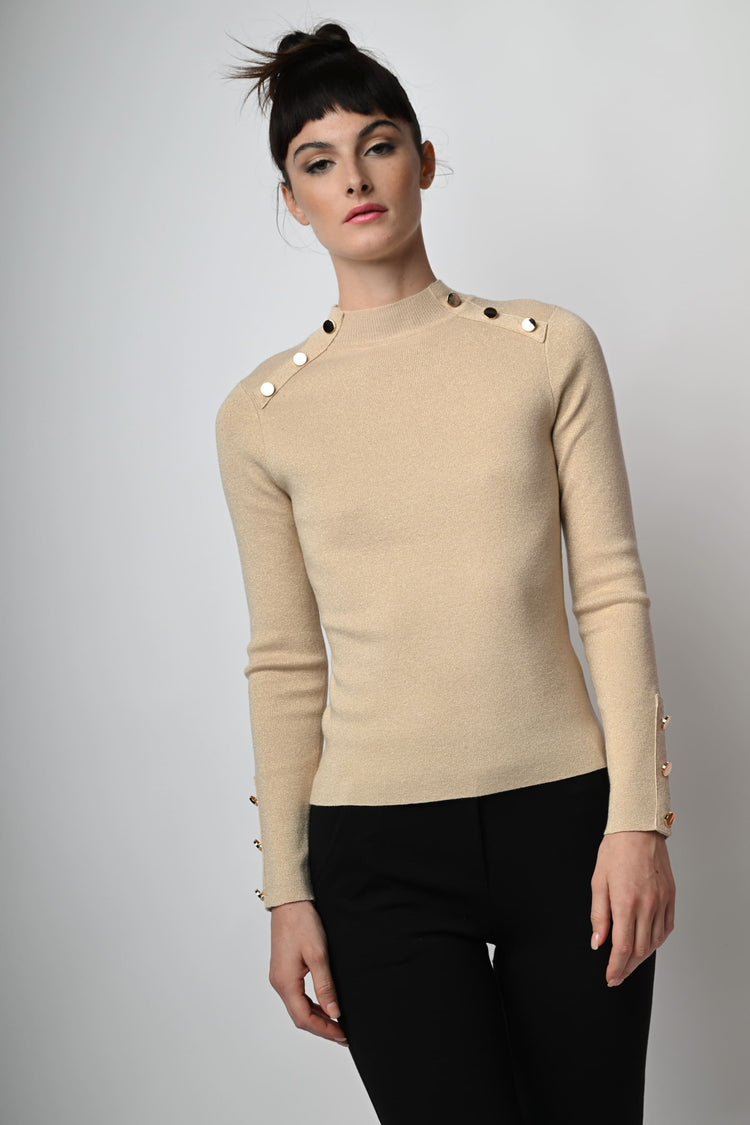 Button-detail mock sweater
