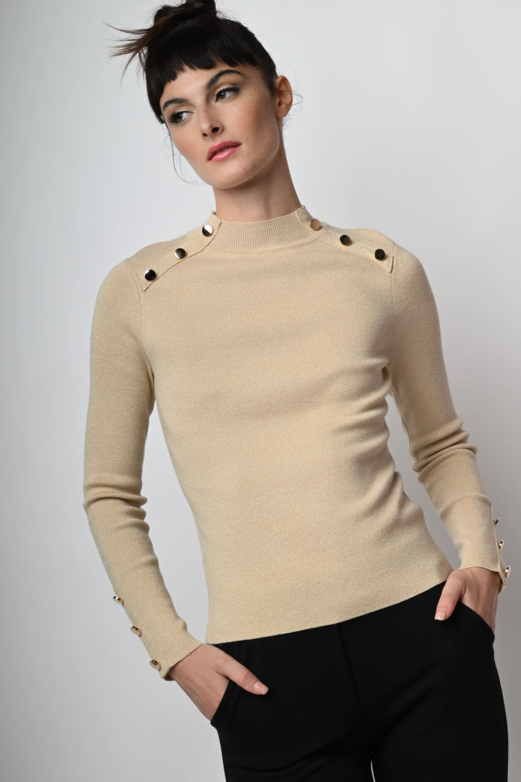 Button-detail mock sweater