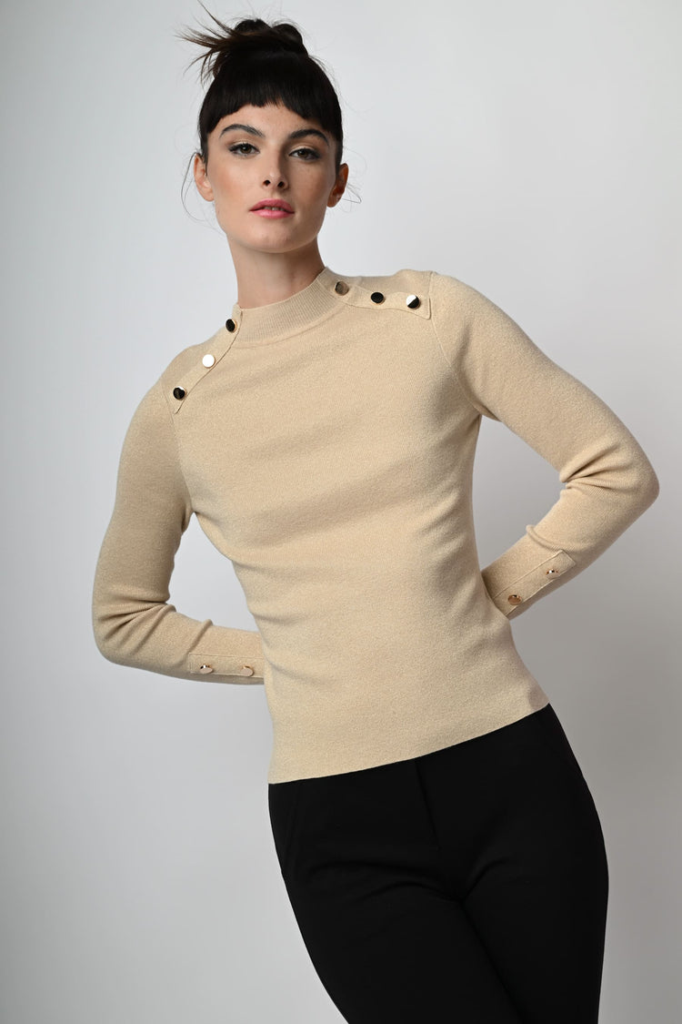 Button-detail mock sweater