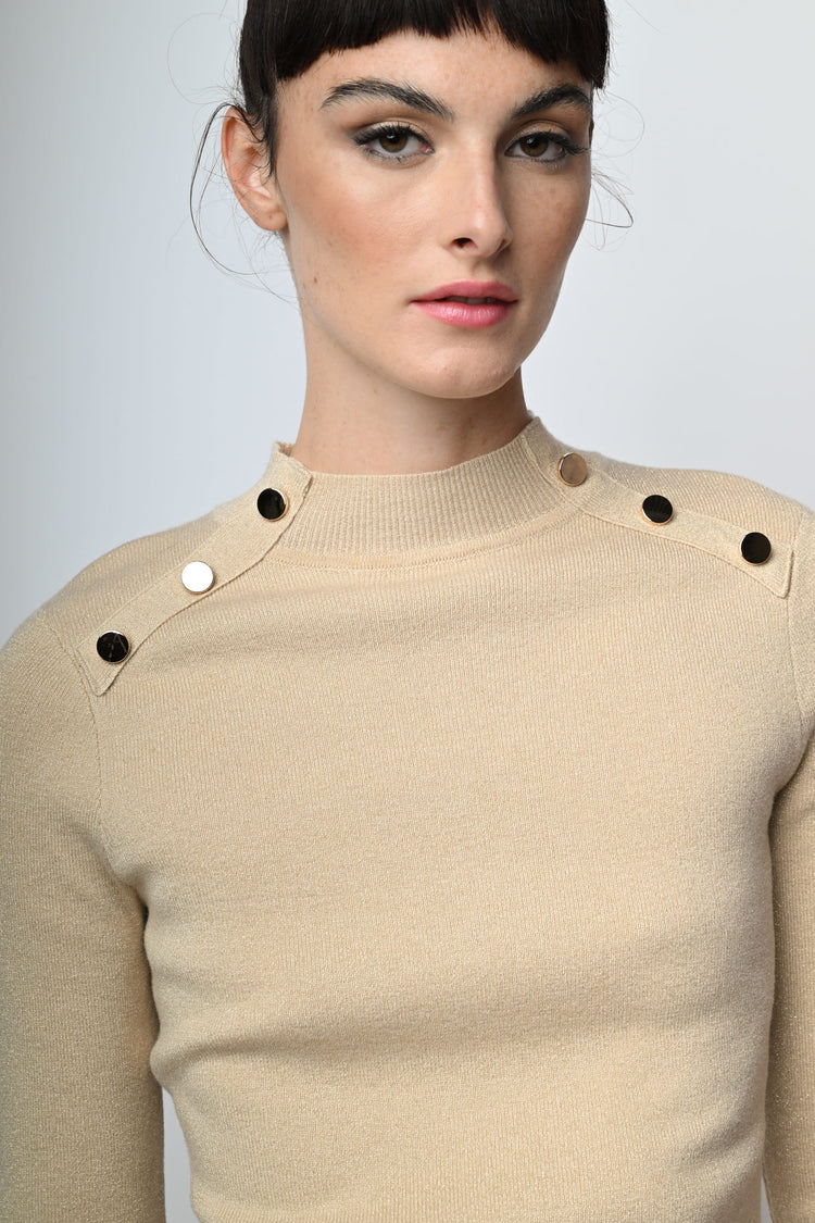 Button-detail mock sweater
