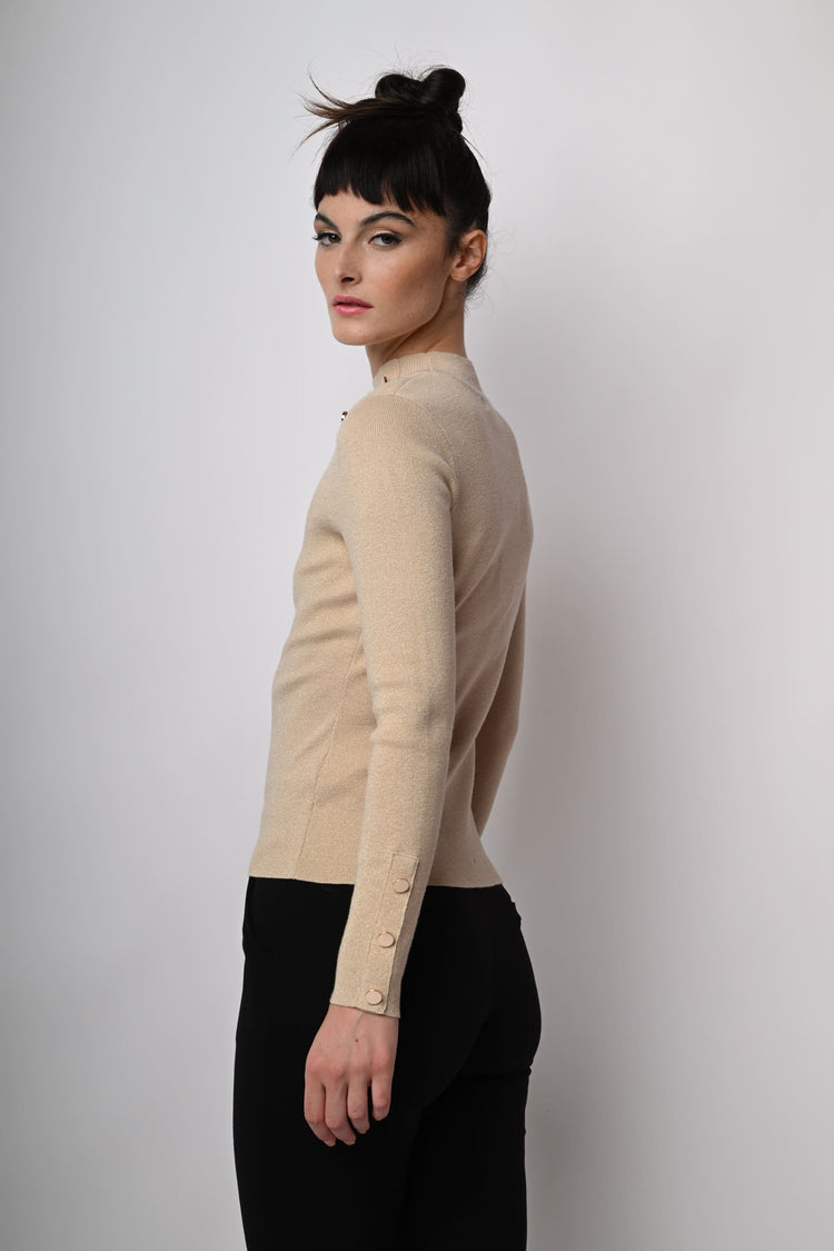 Button-detail mock sweater
