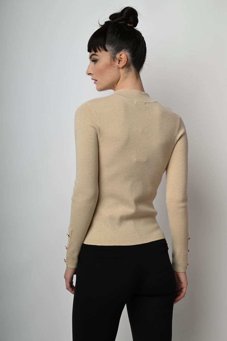 Button-detail mock sweater