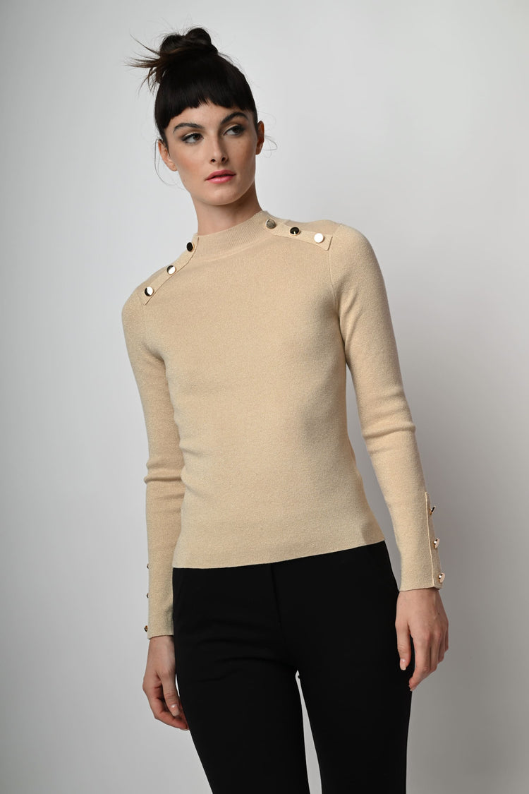 Button-detail mock sweater