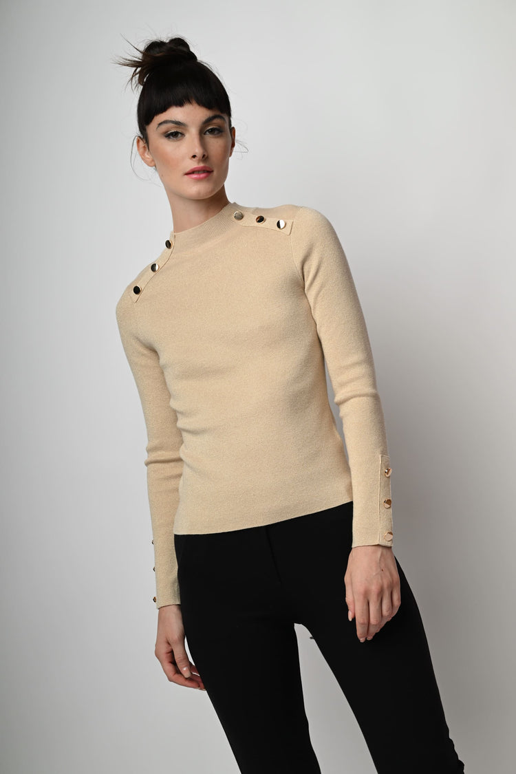 Button-detail mock sweater