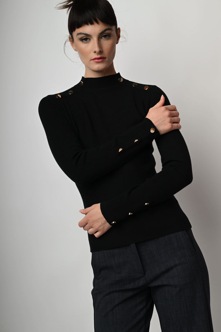 Button-detail mock sweater