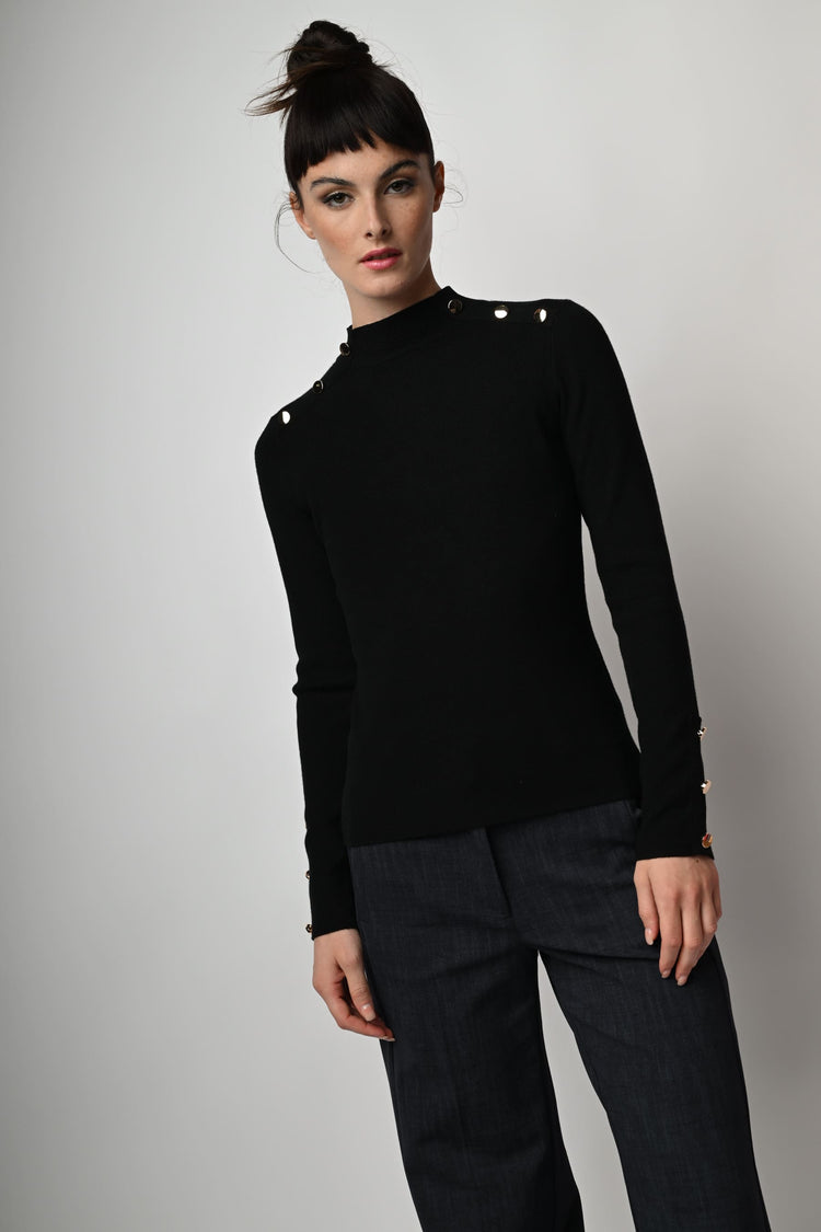 Button-detail mock sweater