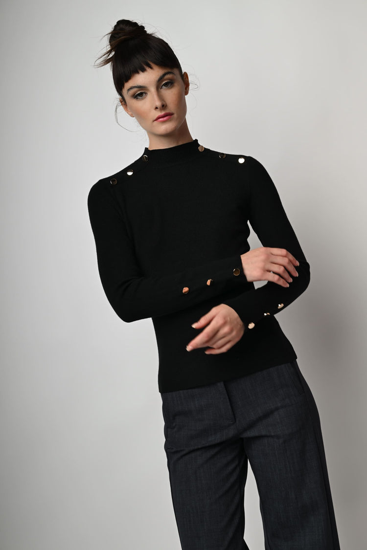 Button-detail mock sweater