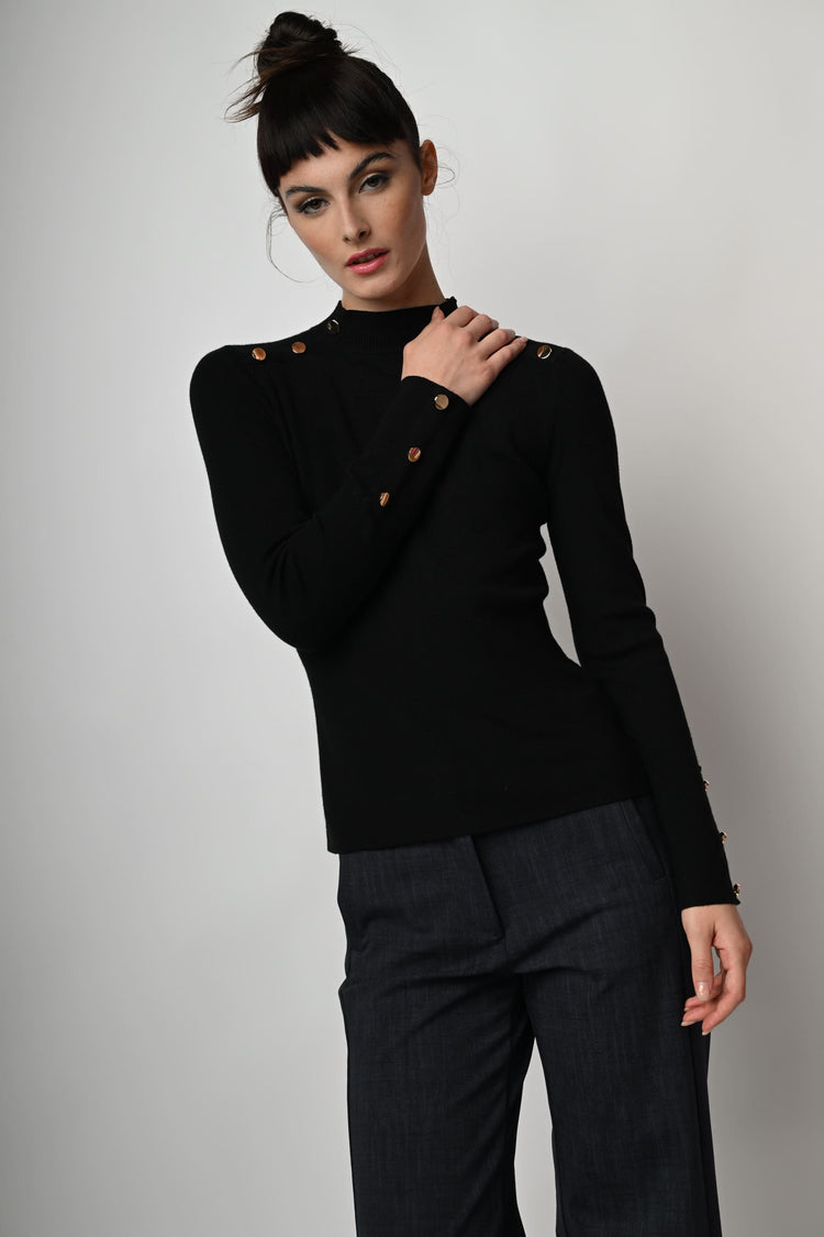 Button-detail mock sweater