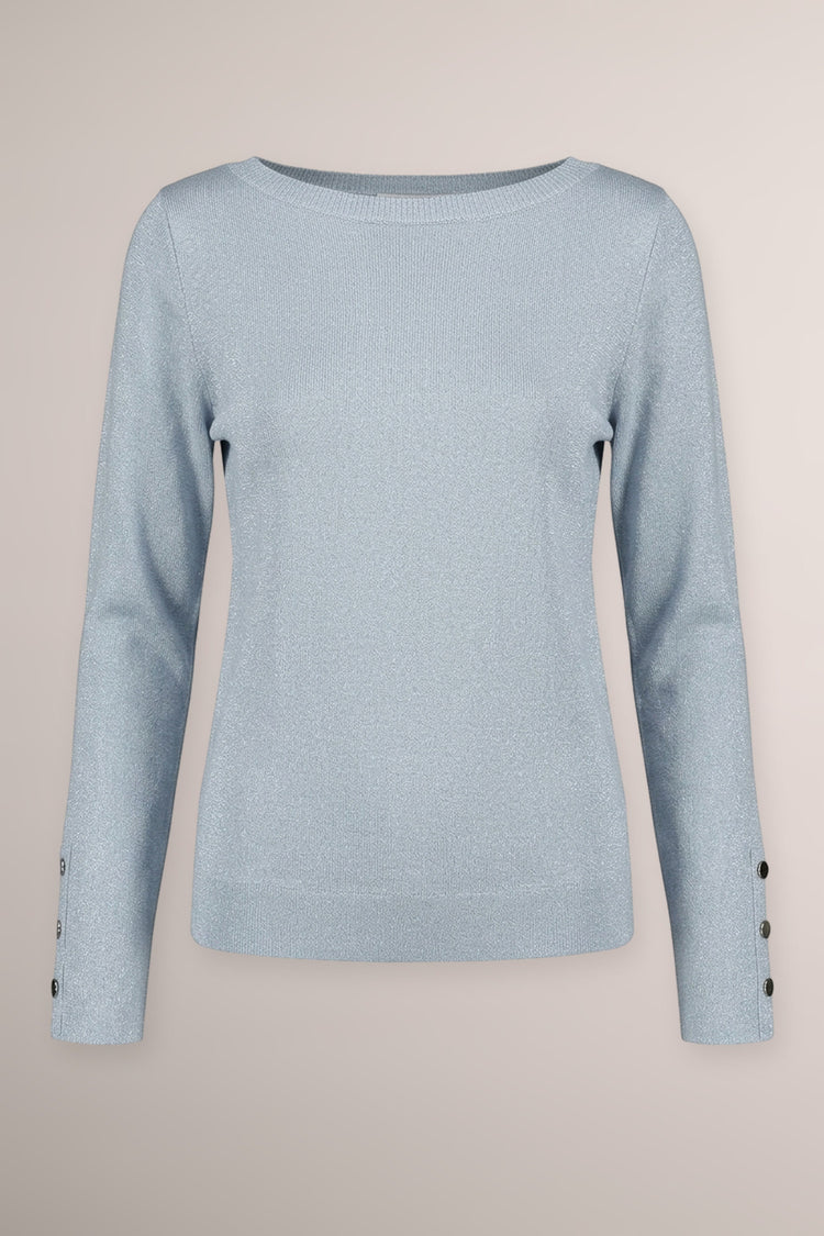 Buttoned cuffs sky blue lurex knit sweater