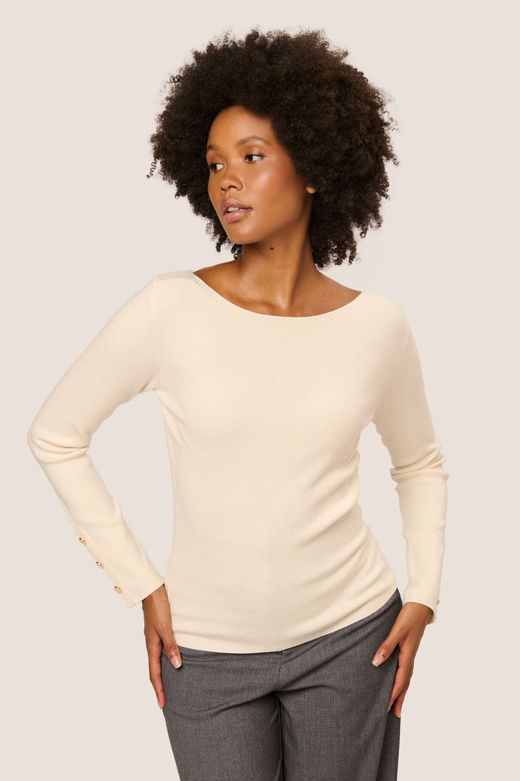 Button-detail boat-neck sweater