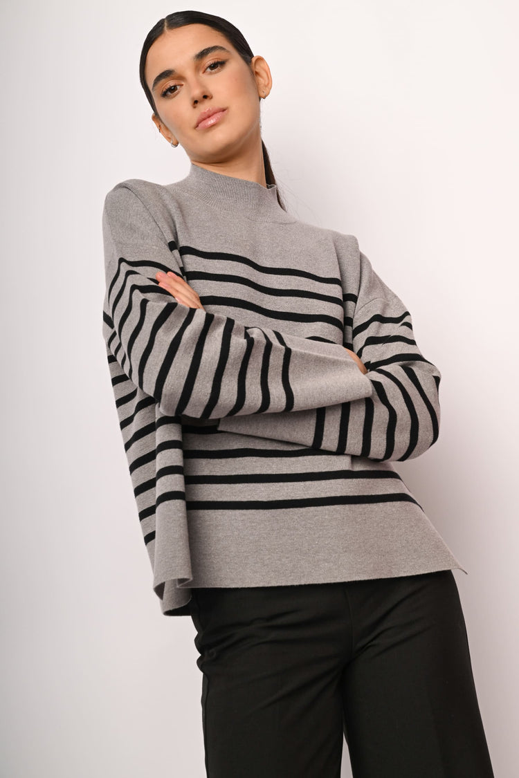 Oversized striped mock sweater