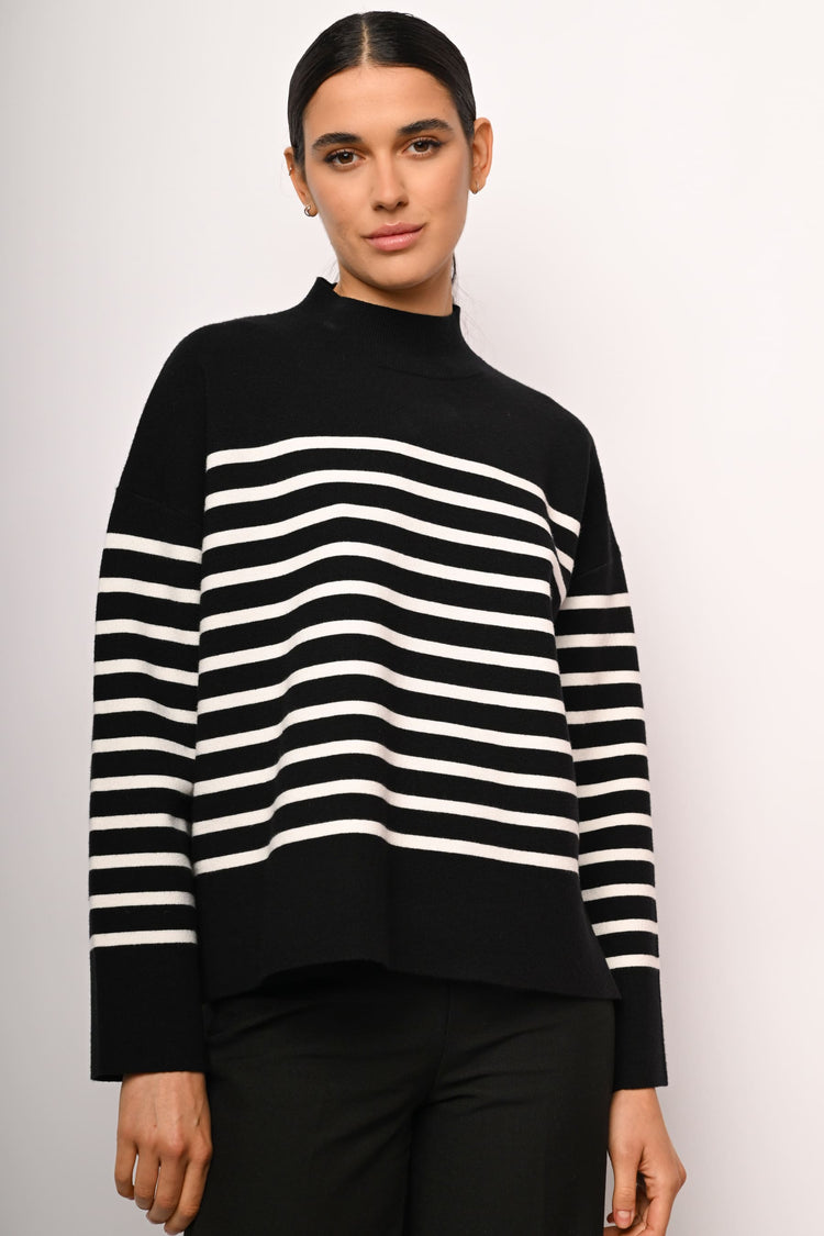 Oversized striped mock sweater