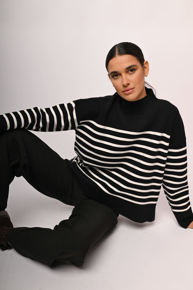 Oversized striped mock sweater