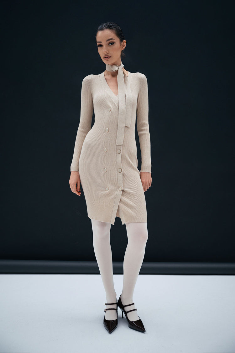 Lurex knit double-breasted dress