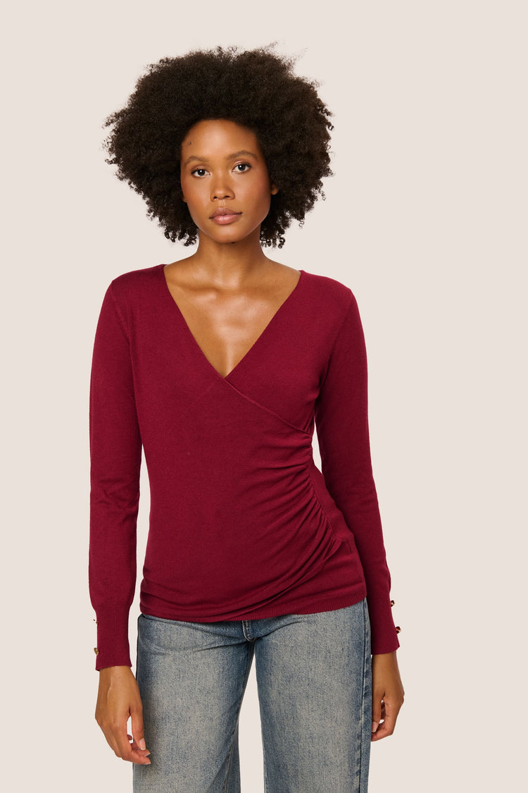 Button-detail wrap sweater