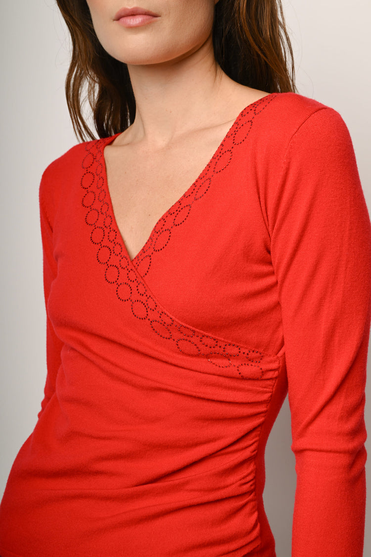 Rhinestone-embellished wrap sweater