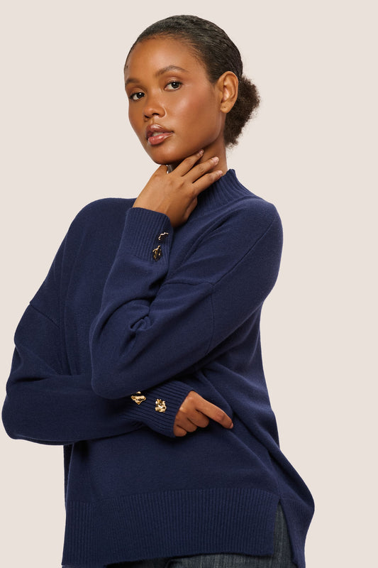Jewel-button mock sweater