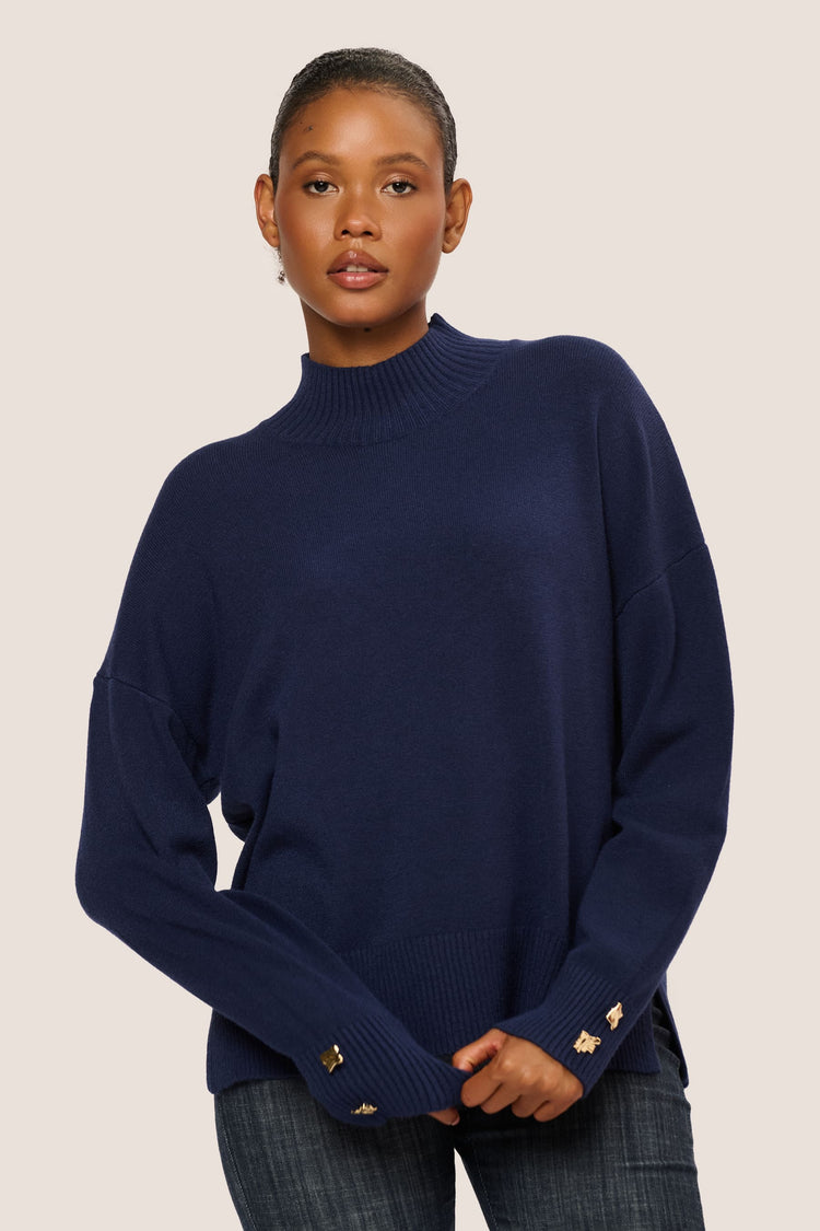 Jewel-button mock sweater