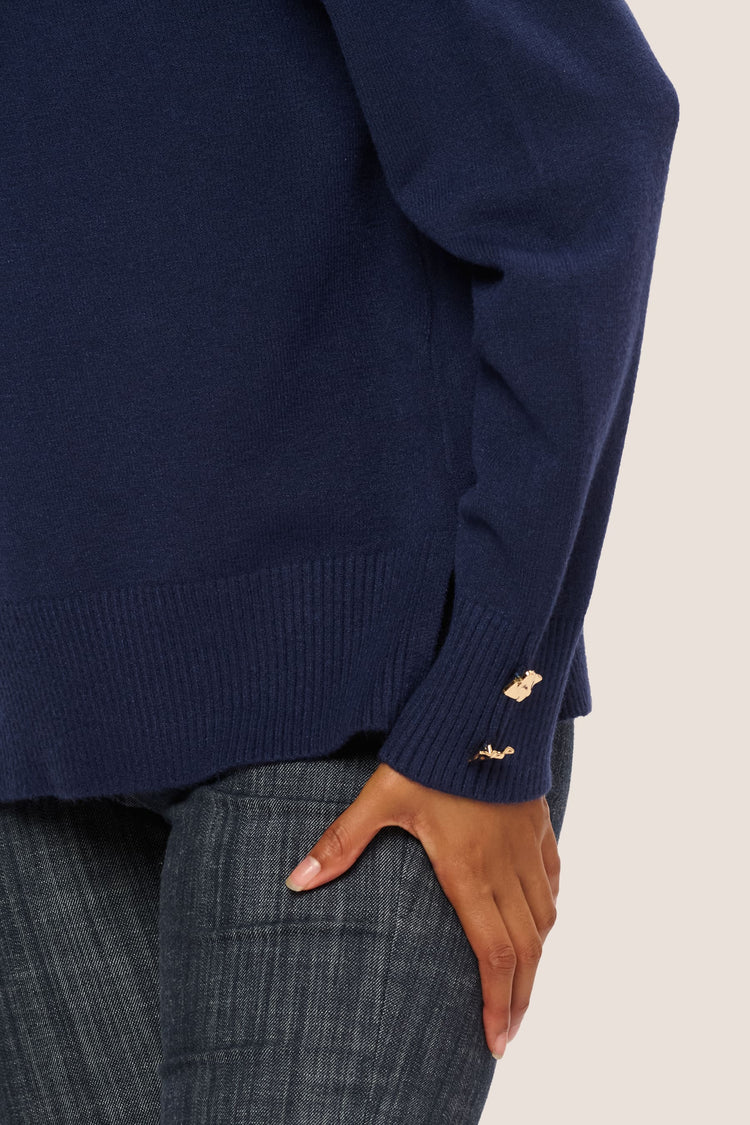 Jewel-button mock sweater