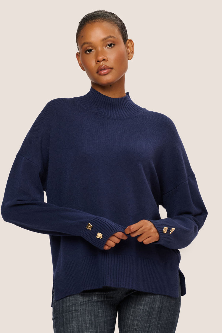 Jewel-button mock sweater