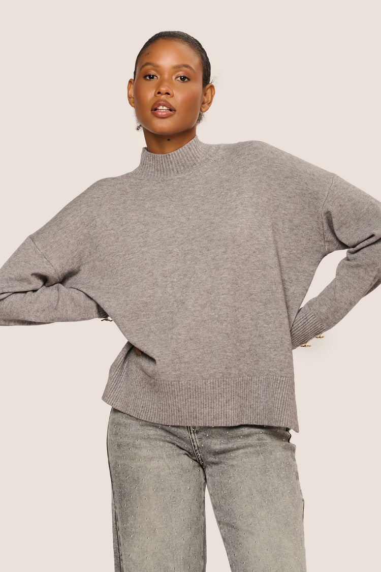 Jewel-button mock sweater