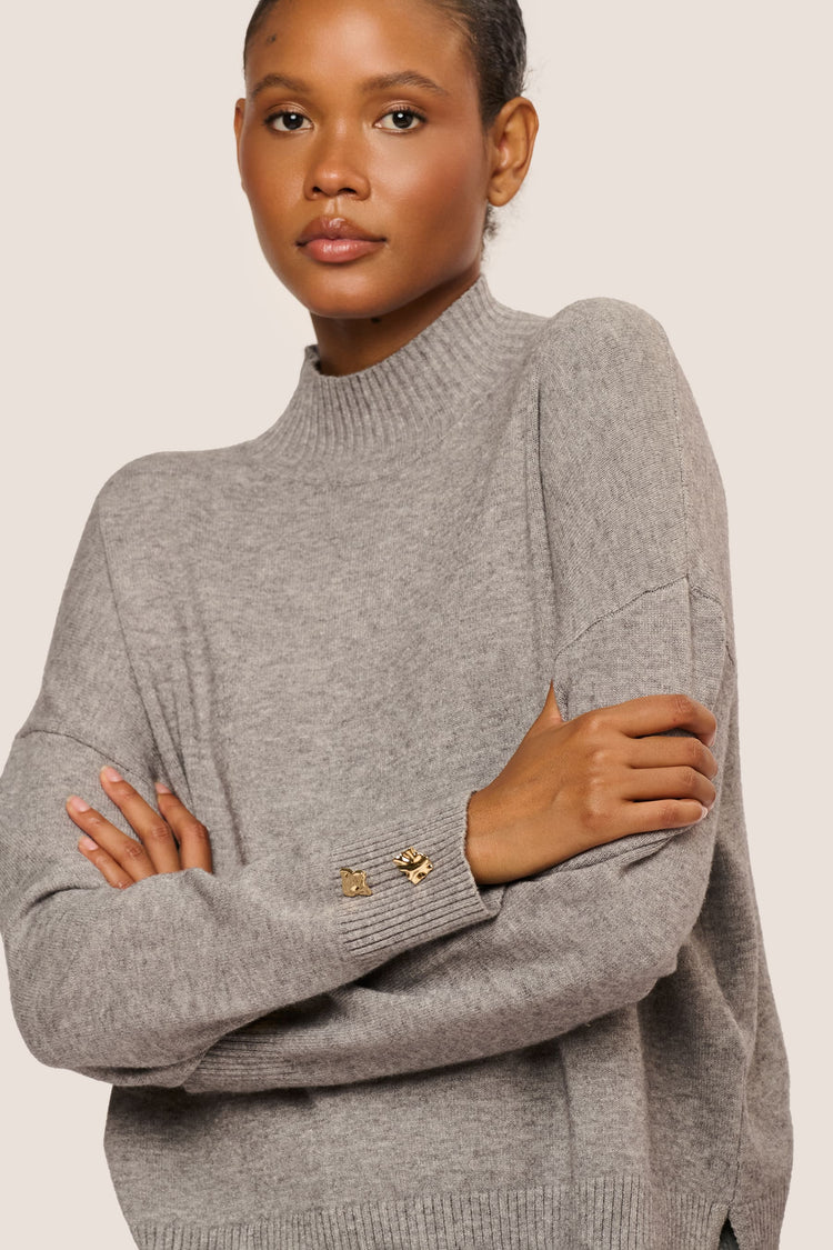 Jewel-button mock sweater
