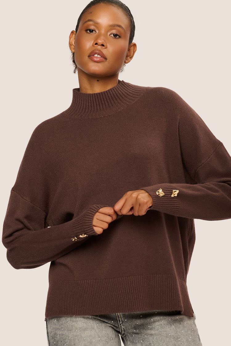 Jewel-button mock sweater