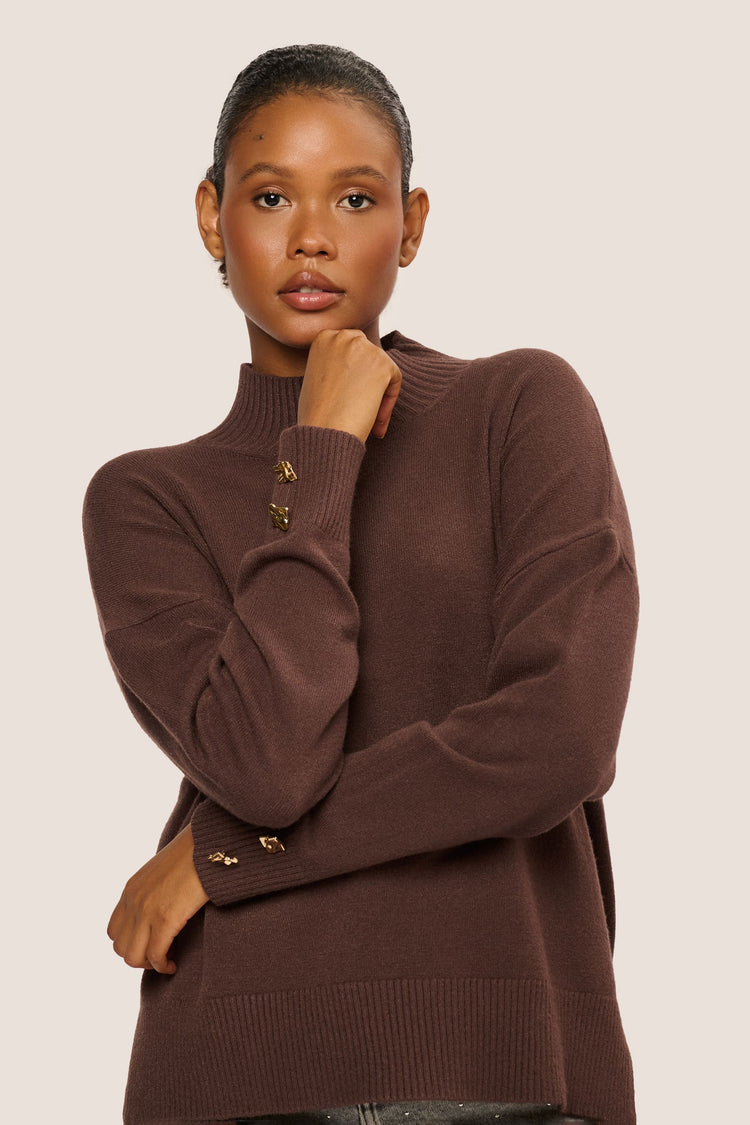 Jewel-button mock sweater