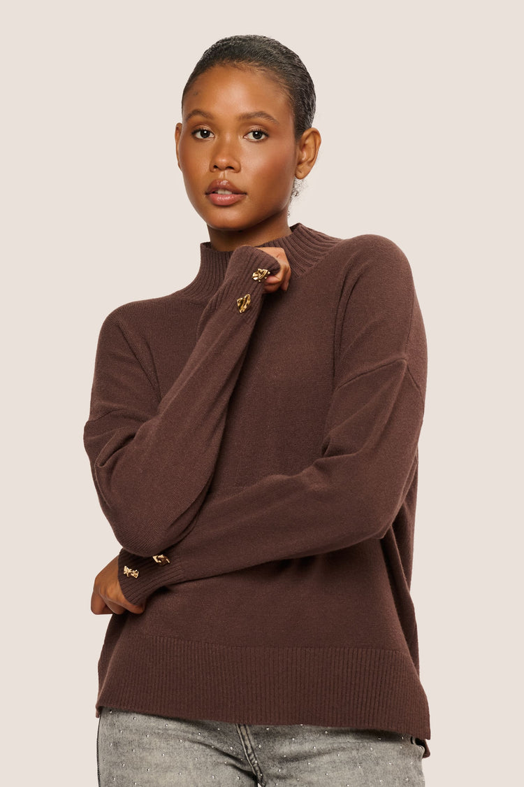 Jewel-button mock sweater
