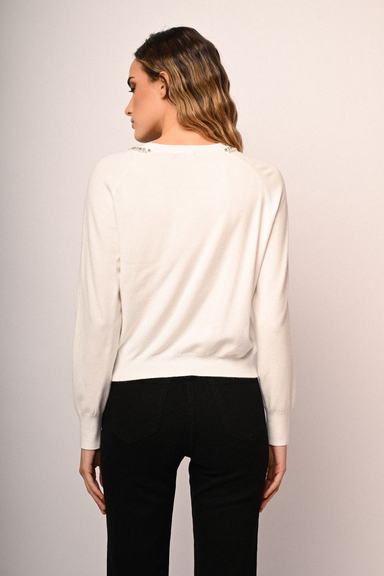 Rhinestone & bead bow sweater