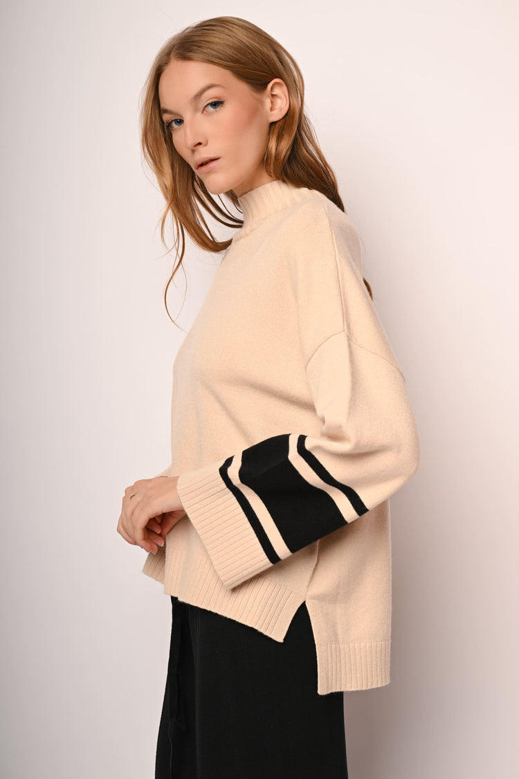 Contrast stripes oversized mock sweater