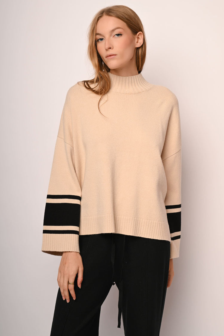 Contrast stripes oversized mock sweater
