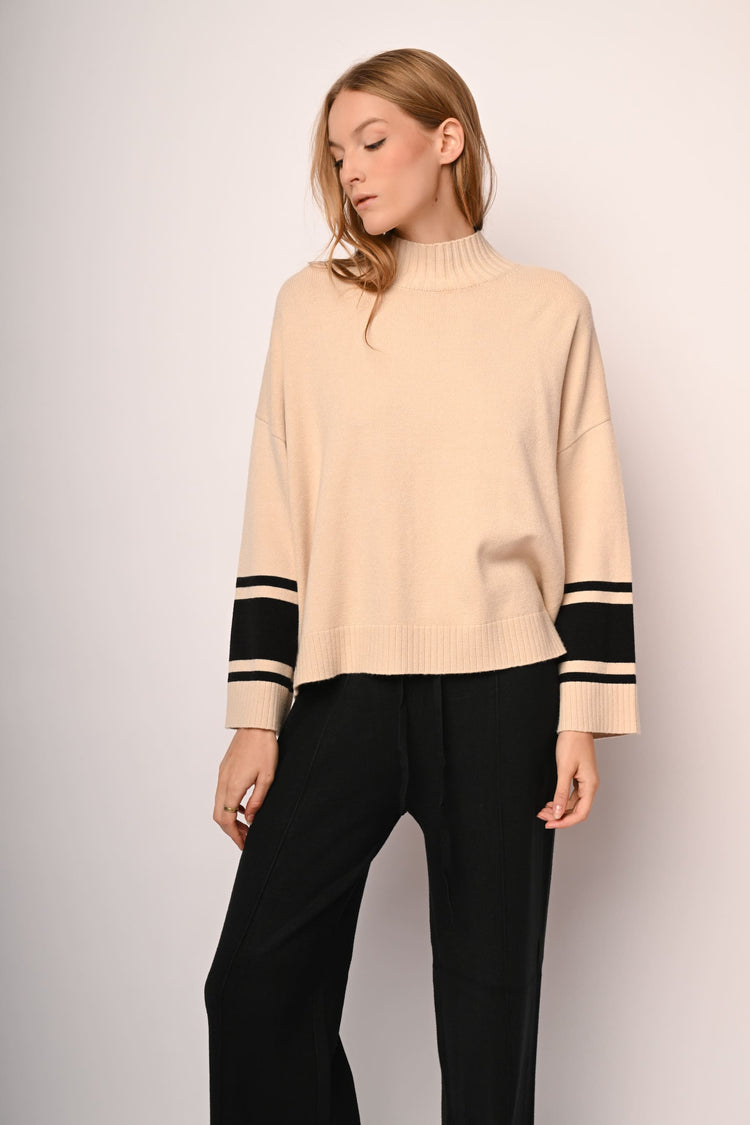 Contrast stripes oversized mock sweater