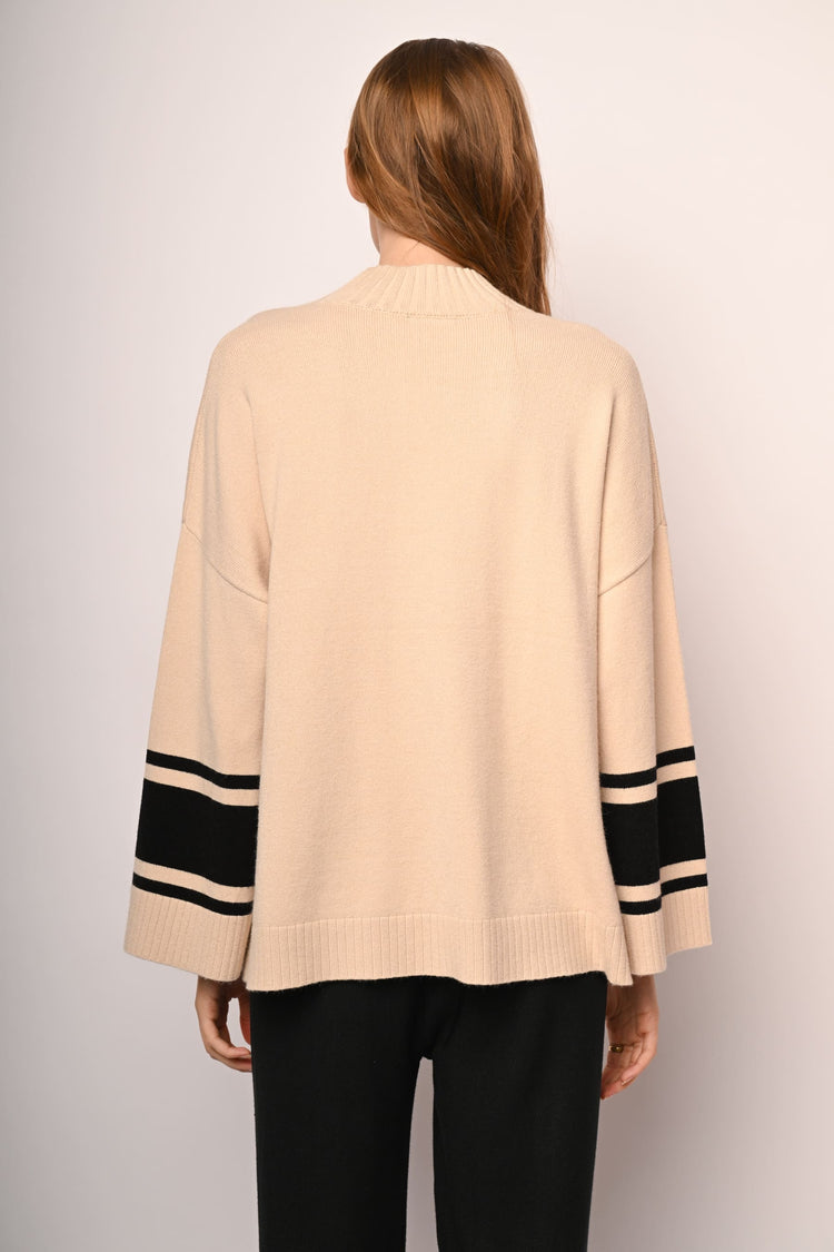 Contrast stripes oversized mock sweater