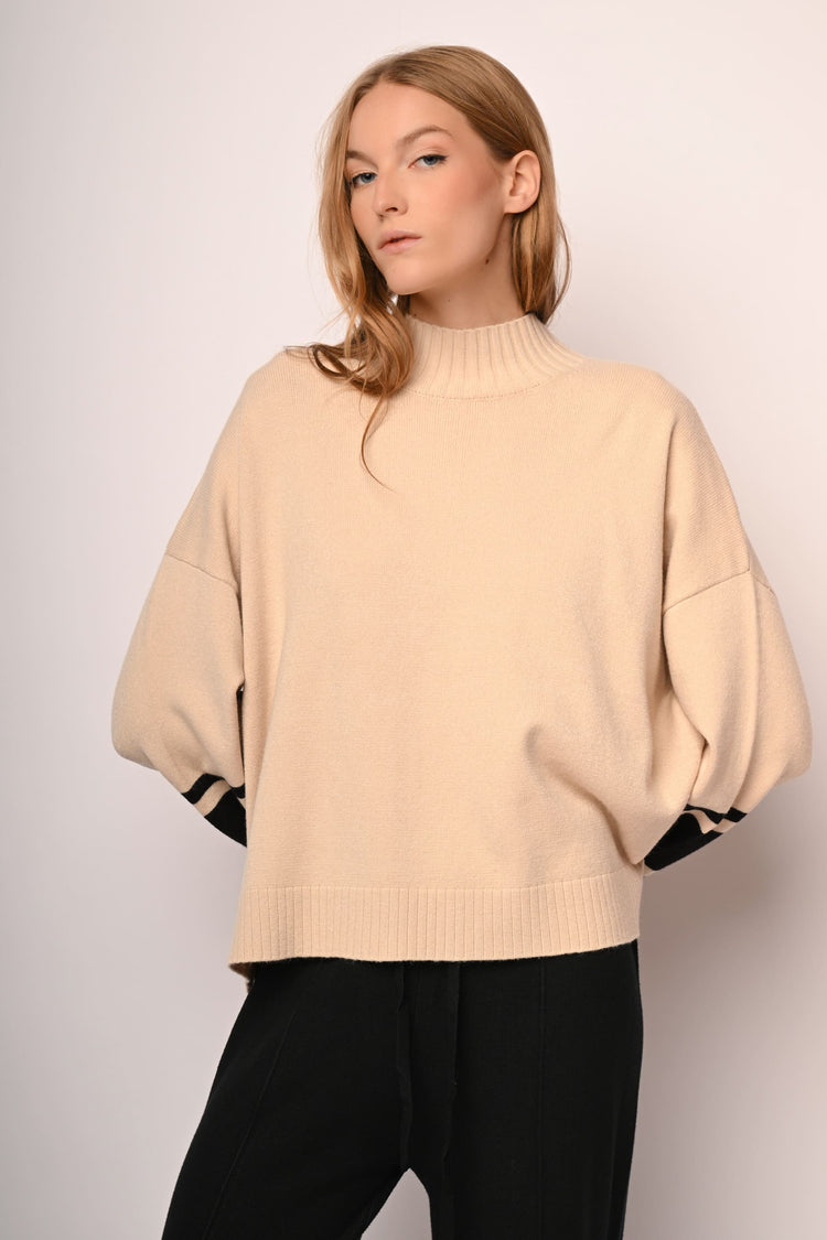 Contrast stripes oversized mock sweater