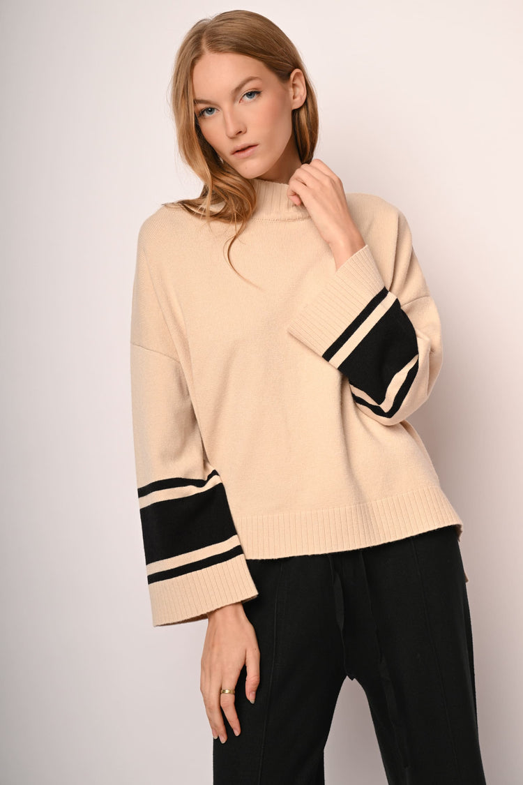 Contrast stripes oversized mock sweater