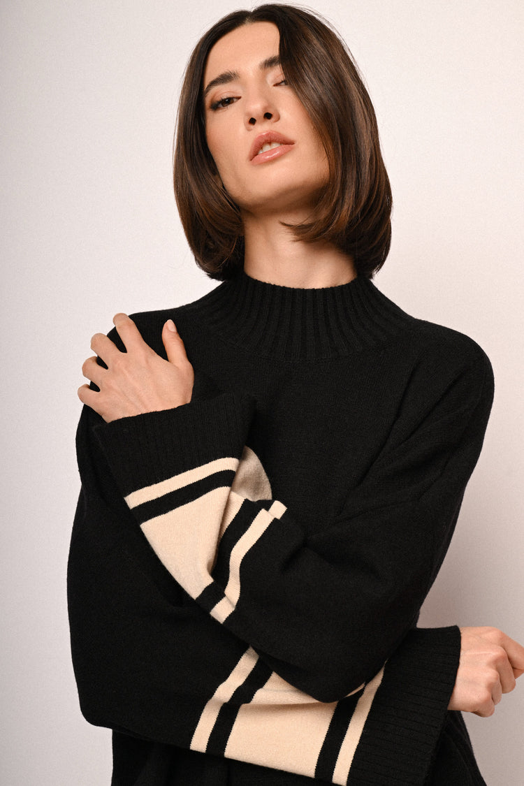 Contrast stripes oversized mock sweater