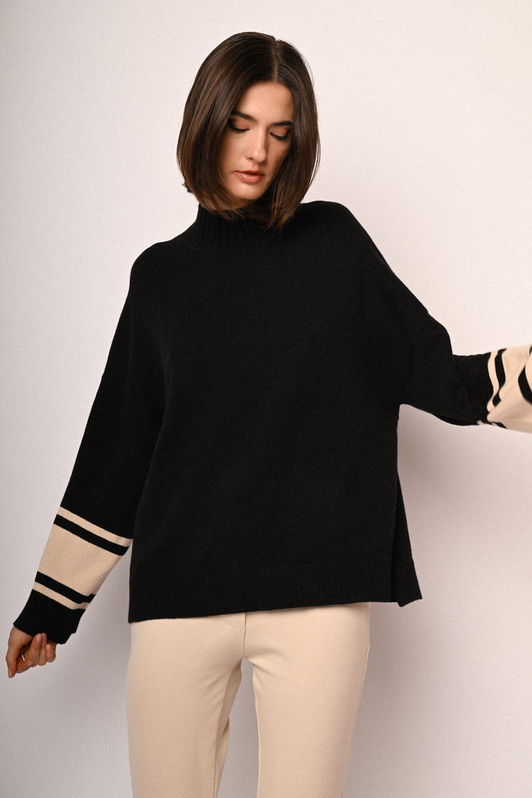 Contrast stripes oversized mock sweater