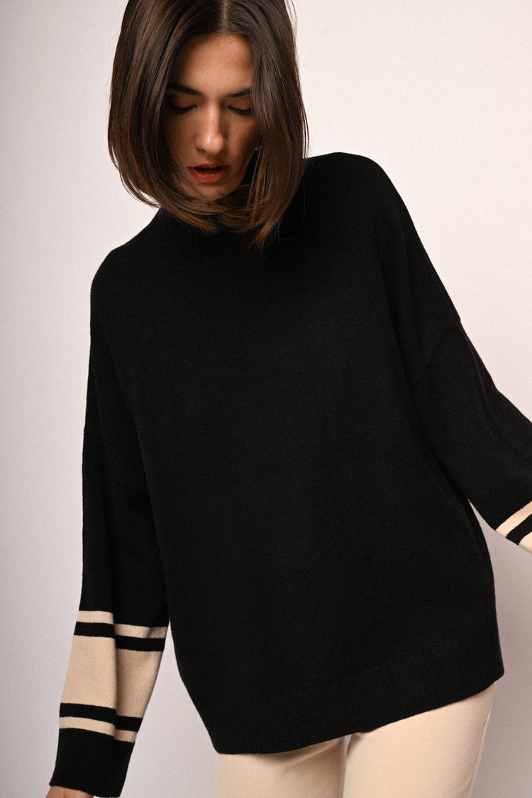 Contrast stripes oversized mock sweater