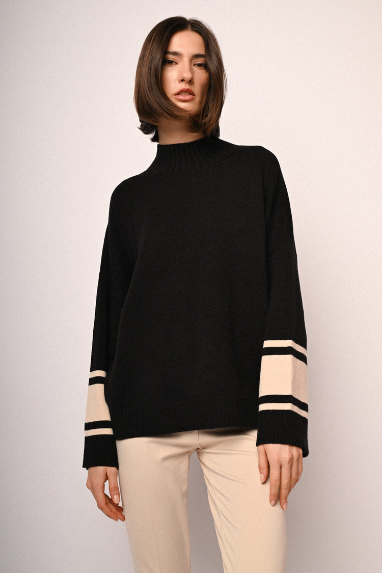 Contrast stripes oversized mock sweater
