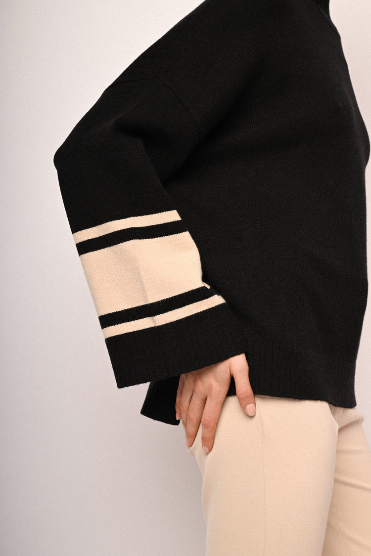 Contrast stripes oversized mock sweater